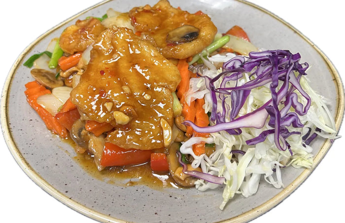 Stir-Fry Sea Bass Fish with Cashew Nuts Sauce