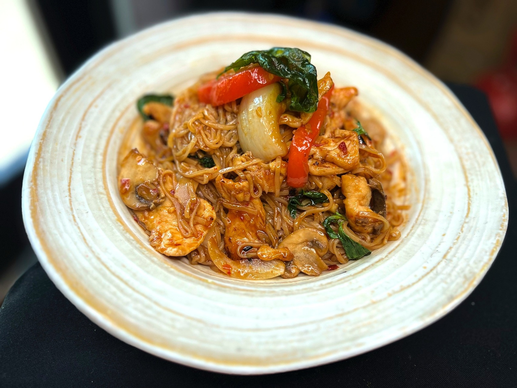 Pad nam prip praw with rice noodles