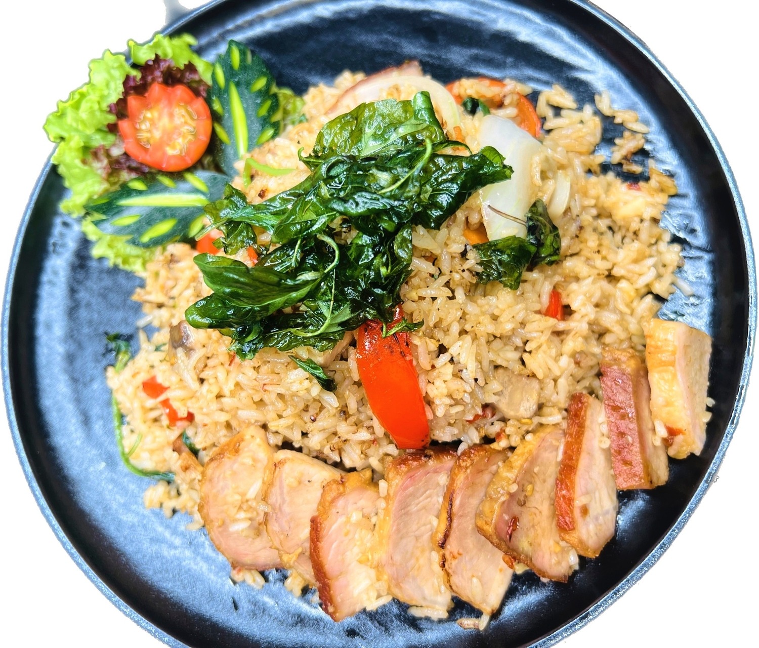 Crispy Pork Belly Fried Rice with basil