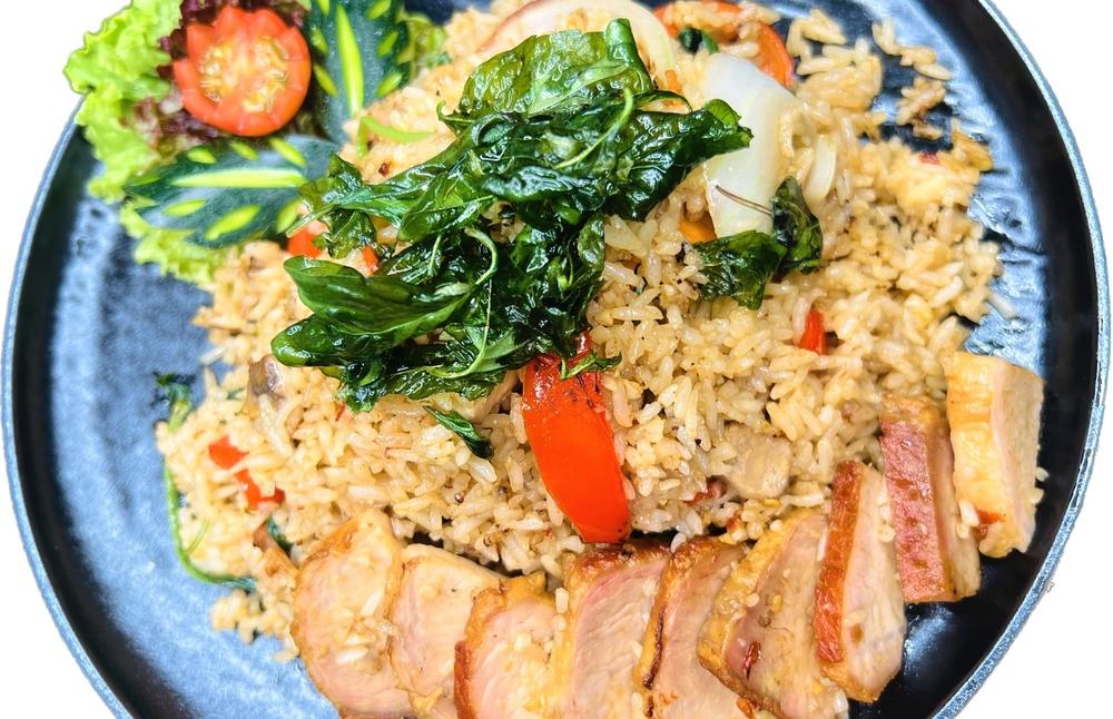 Crispy Pork Belly Fried Rice with basil