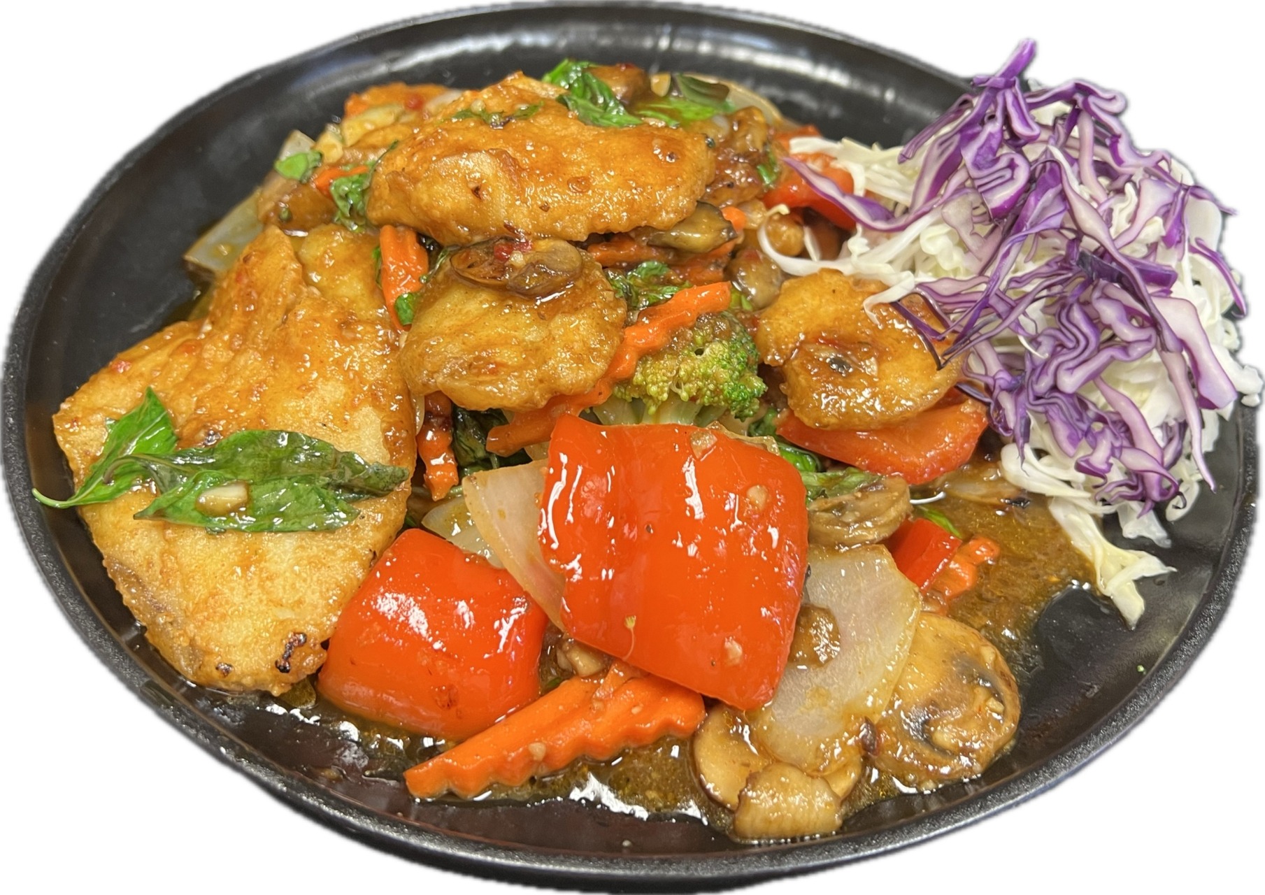 Deep-Fried Sea Bass fish with chili sauce