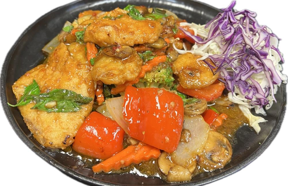 Deep-Fried Sea Bass fish with chili sauce