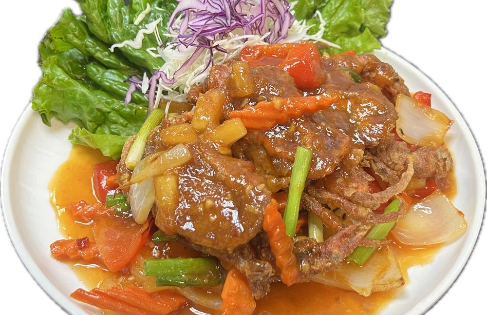 Deep-Fried Soft shell crab, stir-fry with sweet and sour sauce