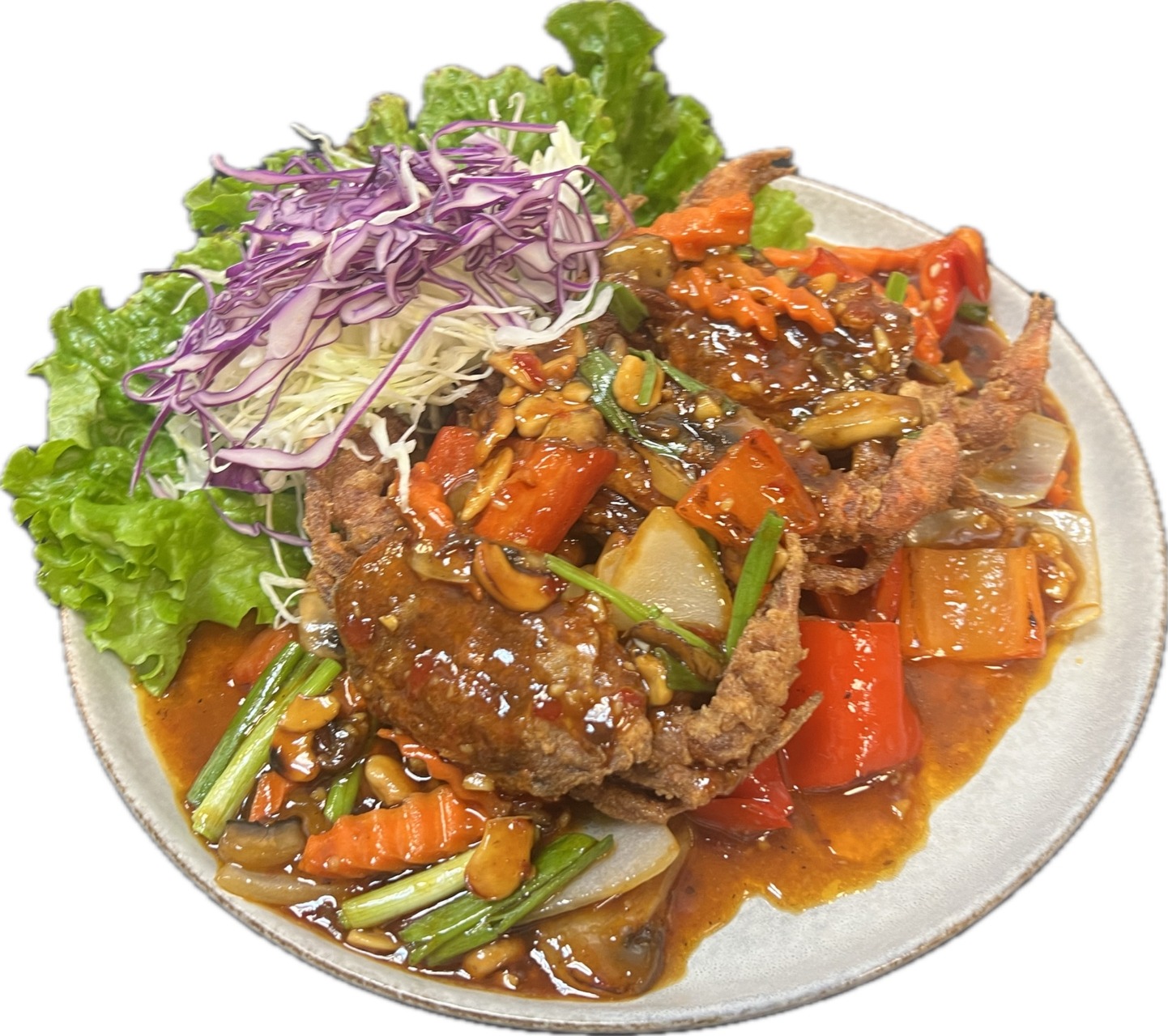 Deep-Fried Soft-Shell crab, stir-fry with cashew nuts sauce